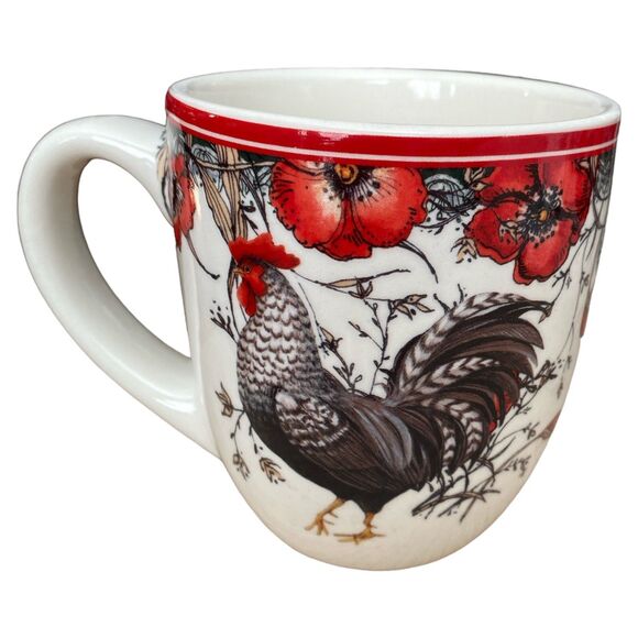 Susan Winget Cracker Barrel Rooster Mug Set x2 Red Poppy Farmhouse Country - Picture 3 of 6